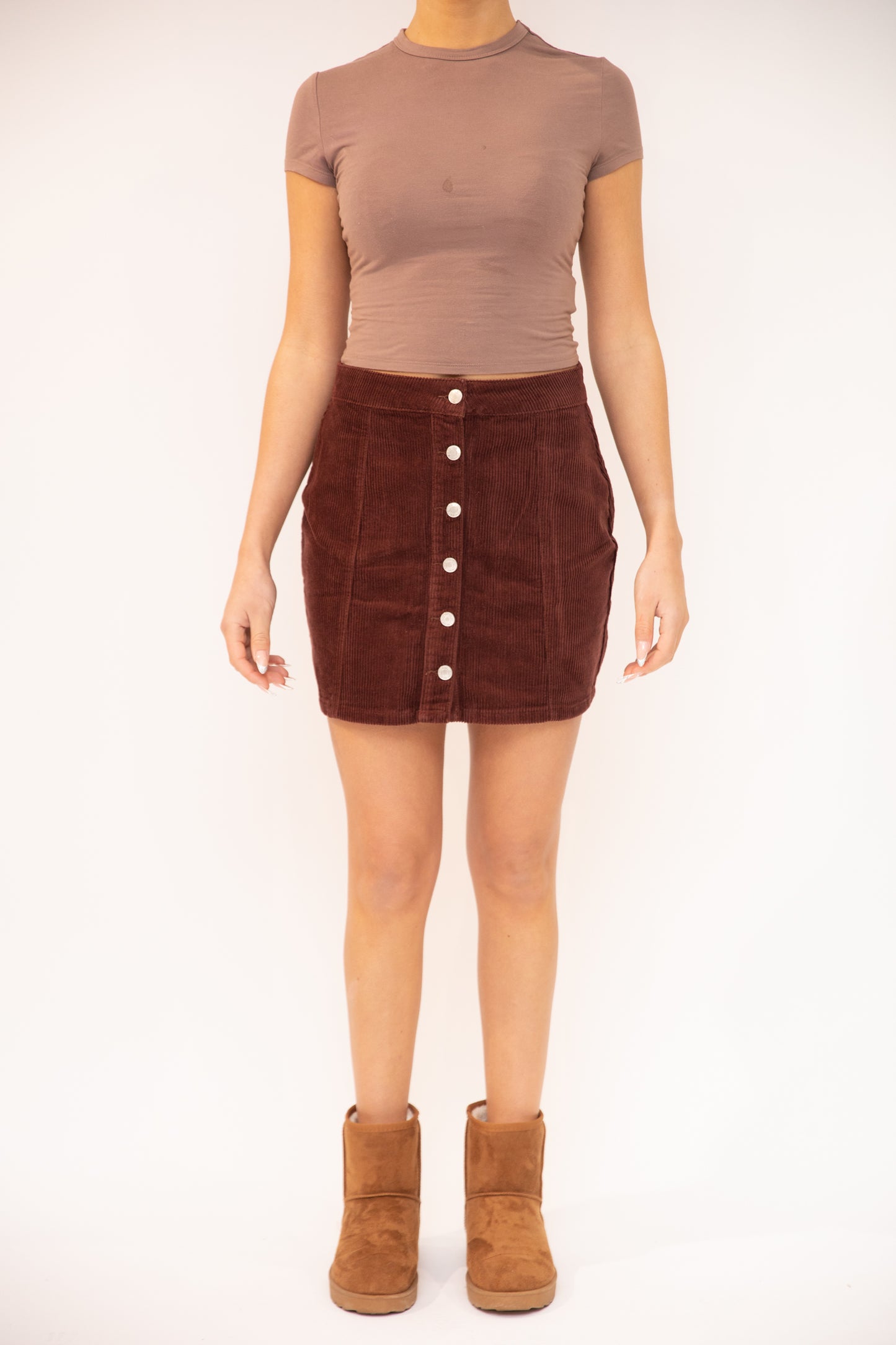 Jordan Cord Button Front Mini Skirt