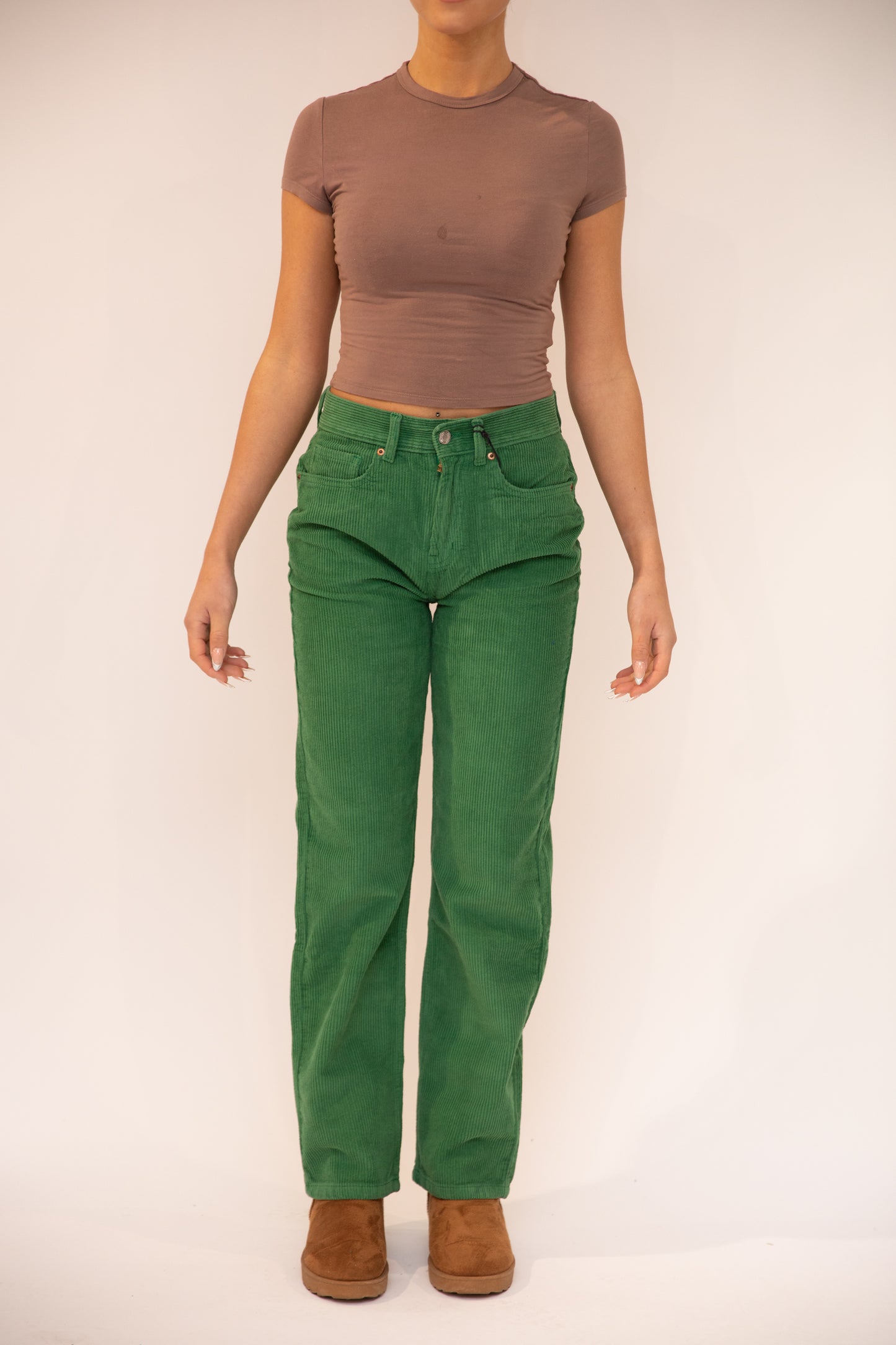 Olive Cord Straight Leg Trousers