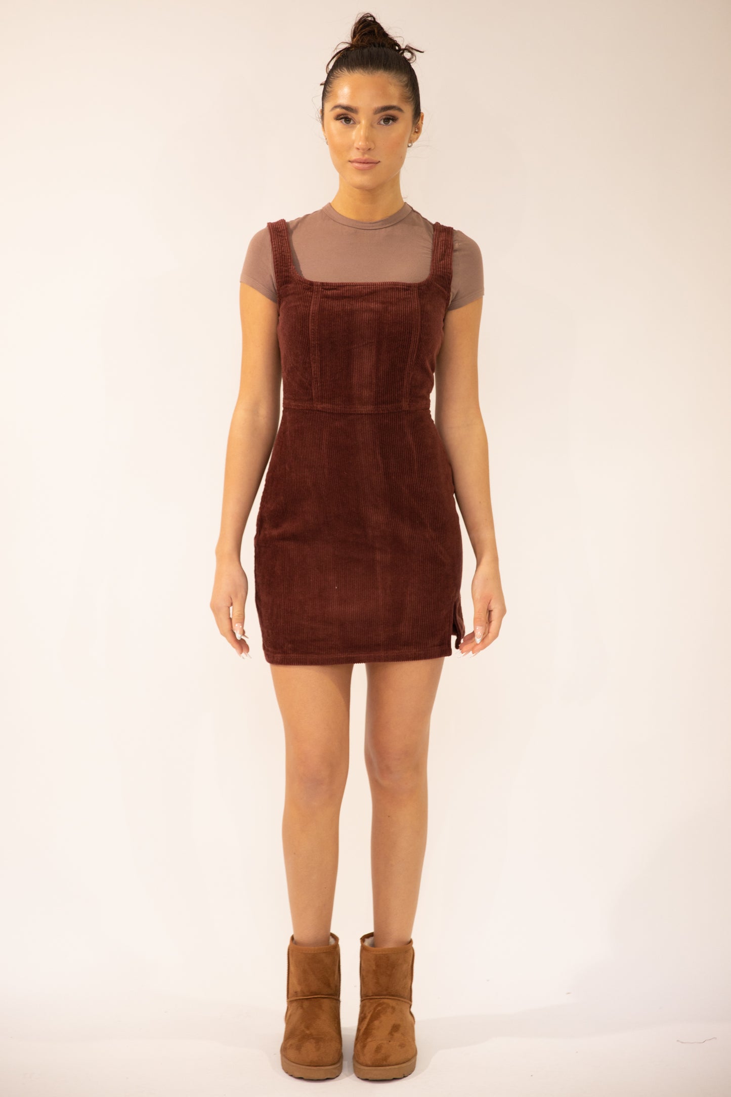 Estella Cord Fitted Pinafore Dress