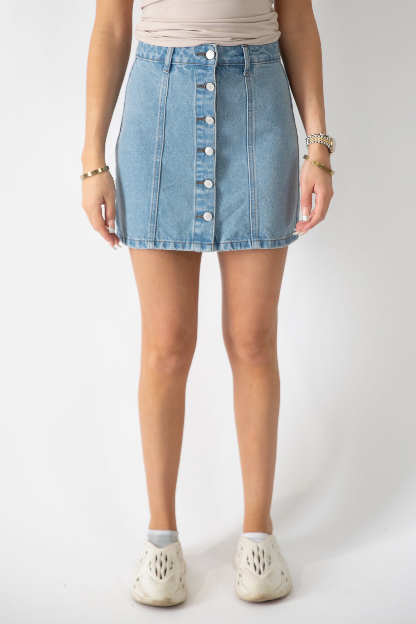 Afia Button Front Mini Skirt