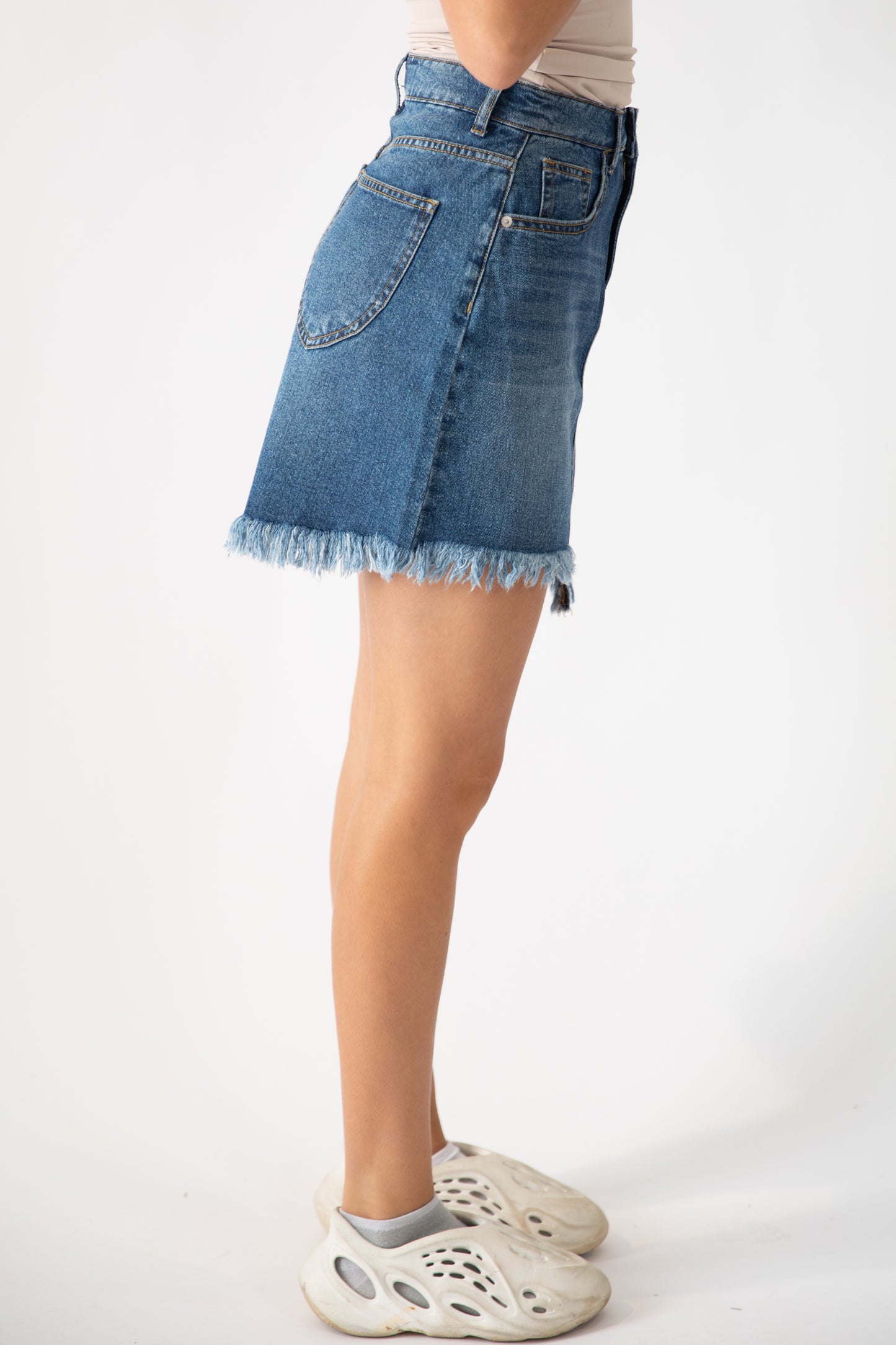 Barb Raw Hem Denim Mini Skirt