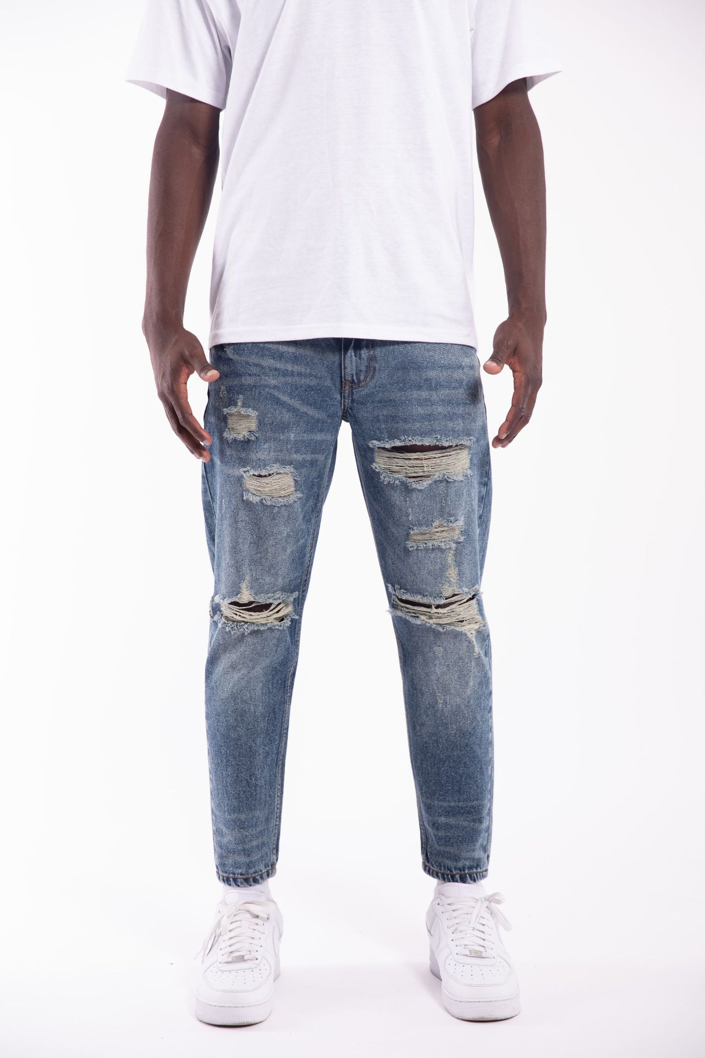 Rigid Tapered Fit Ripped Jeans