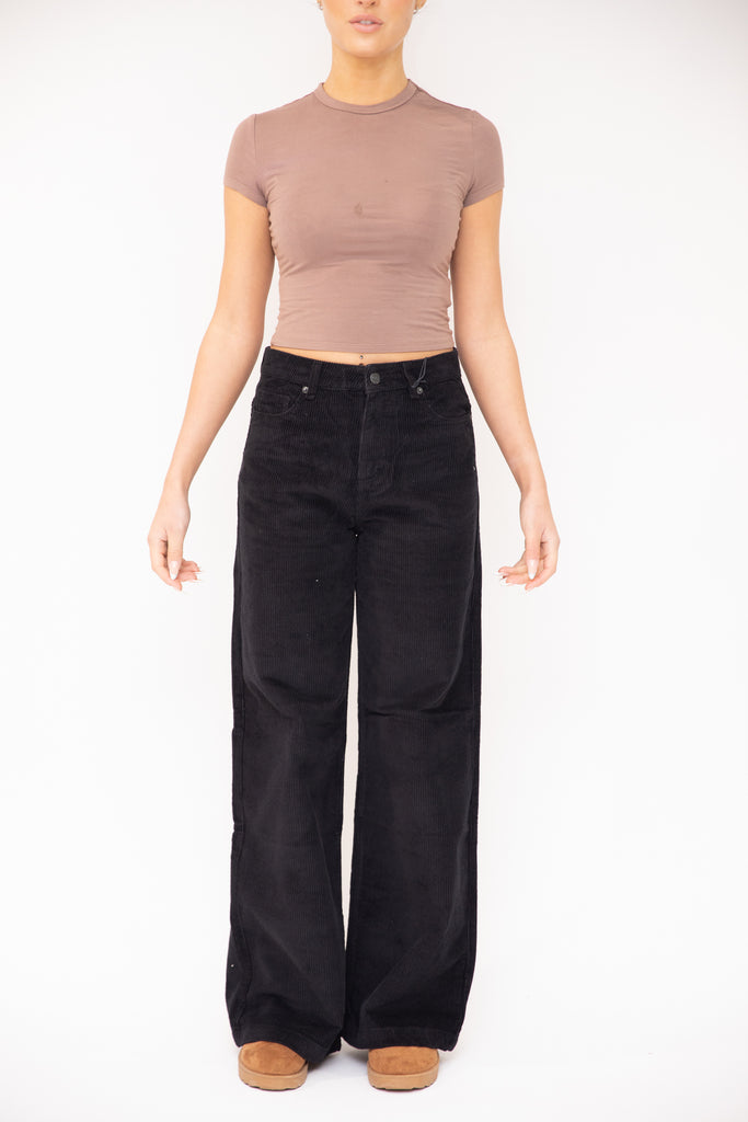 TOPSHOP Corduroy Ribbed Flare Trousers in Black  Lyst